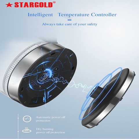 STARGOLD Glass Kettle 1500W 1.8L Blue LED Light Indicator 360° Turnable Base Stainless Steel Heating Element Black