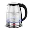 STARGOLD Glass Kettle 1500W 1.8L Blue LED Light Indicator 360° Turnable Base Stainless Steel Heating Element Black