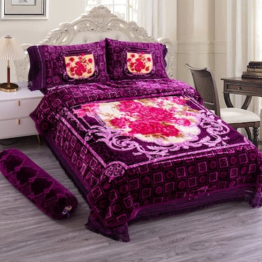 STARGOLD Luxury Blanket Set Of 5 Pieces King Size Double Ply Embossed Design Bedspread, Blanket, Pillow Cases And Neck Roll, SG-BLC660