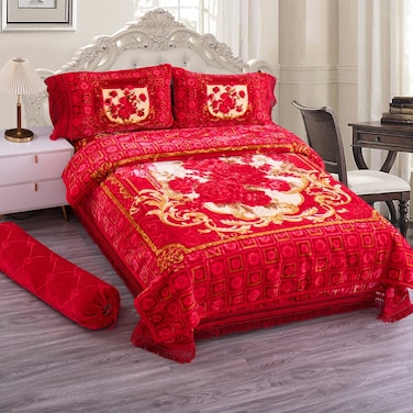 STARGOLD Luxury Blanket Set Of 5 Pieces King Size Double Ply Embossed Design Bedspread, Blanket, Pillow Cases And Neck Roll, SG-BLC660