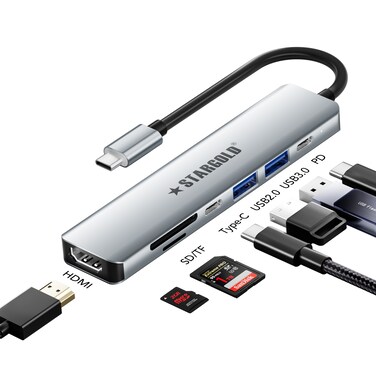STARGOLD Docking Station 7-in-1 USB-C Hub Multiport Adapter   High-Speed Data Transfer, HDMI 4K, SD/TF Card Reader, PD Charging, USB 3.0 &amp; USB 2.0 Ports &ndash; Compatible With Laptops, MacBook, Tablets