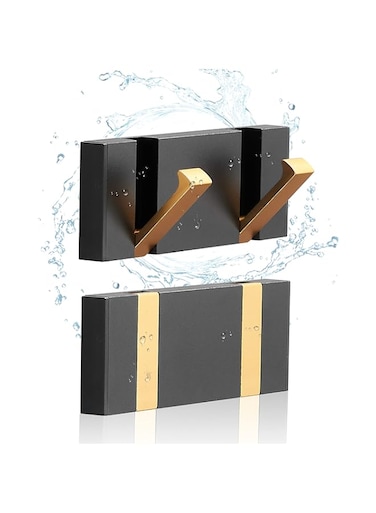 2 Pack，Waterproof Black Gold Wall Hooks，Foldable Towel Hooks for Bathrooms，Coat Hooks Wall Mounted，Free Perforated，Modern Coat Hooks，Bathroom Towel Hooks，Towel Door Hooks，Also for Balcony，Kitchen.