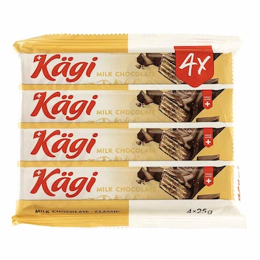 Kagi Milk Chocolate Swiss Wafers, 25g Pack of 4