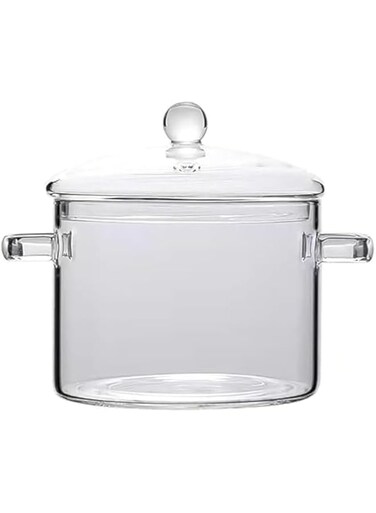 Clear Glass Cooking Pot Glass Saucepan Glass Cooking Pot Glass Saucepan With Cover - Heat-Resistant Thick Glass Cookware Set Clear Stovetop Cooking Pot - Safe For Pasta Noodle,Soup,Milk(1200ML,1500ML)
