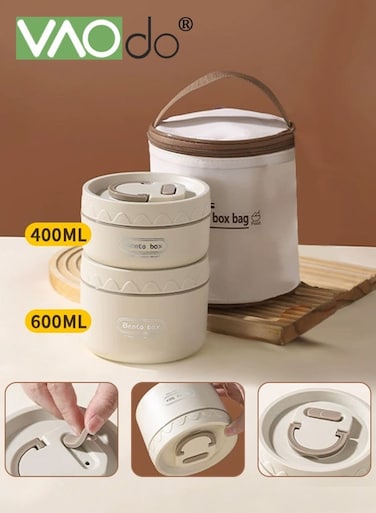 3PCS Insulated Bento Box with Bag, 304 Stainless Steel Portable Lunch Container, Induction Cooker Freezer Microwave Safe Lunch Box 400ML+600ML