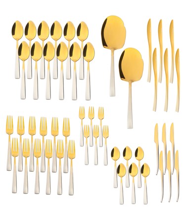 LIFE SMILE Cutlery Set, 18/10 Pure Stainless Steel Flatware Set with Stand, Rust Proof &amp; Fade Proof Dinnerware Set (GOLD GRADIENT, 50 Pieces)