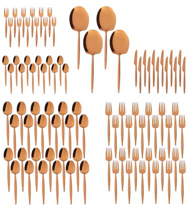 LIFE SMILE Cutlery Set, 18/10 Pure Stainless Steel Flatware Set with Stand, Rust Proof &amp; Fade Proof Dinnerware Set (SHINE ROSE GOLD, 88 Pieces)