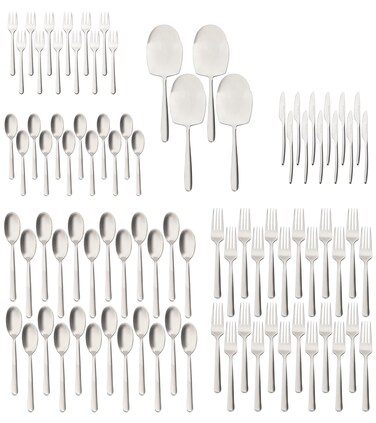 LIFE SMILE Cutlery Set, 18/10 Pure Stainless Steel Flatware Set with Stand, Rust Proof &amp; Fade Proof Dinnerware Set (MATTE SILVER, 88 Pieces)