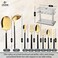 LIFE SMILE Cutlery Set, 18/10 Pure Stainless Steel Flatware Set with Stand, Rust Proof &amp; Fade Proof Dinnerware Set (SHINY GOLD HEAD &amp; SHINY BLACK HANDLE, 38 Pieces)