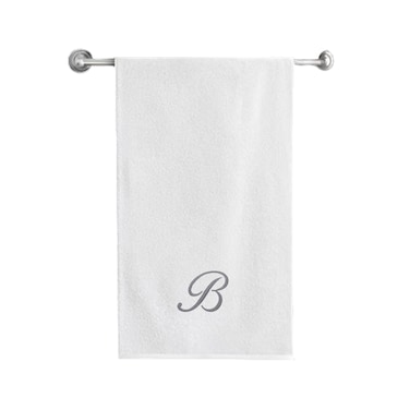 BYFT Iris Embroidered For You Bath Towel 70 x 140 Cm 600 Gsm White 100% Cotton Letter "B" Silver Thread Set of 01