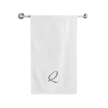 BYFT Iris Embroidered For You Bath Towel 70 x 140 Cm 600 Gsm White 100% Cotton Letter "Q" Silver Thread Set of 01