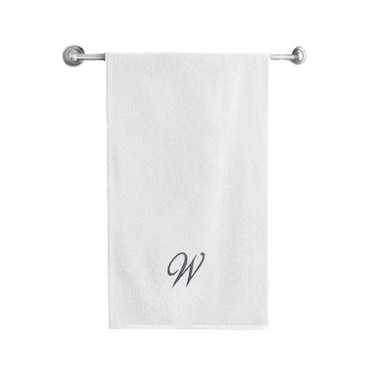 BYFT Iris Embroidered For You Bath Towel 70 x 140 Cm 600 Gsm White 100% Cotton Letter "W" Silver Thread Set of 01