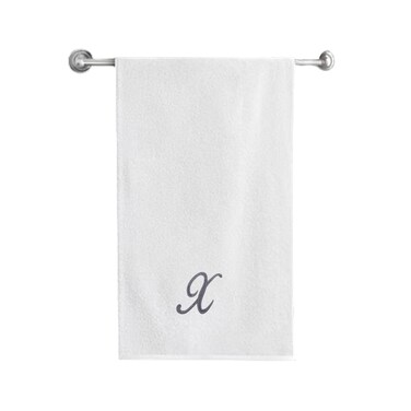 BYFT Iris Embroidered For You Bath Towel 70 x 140 Cm 600 Gsm White 100% Cotton Letter "X" Silver Thread Set of 01