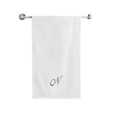 BYFT Iris Embroidered For You Bath Towel 70 x 140 Cm 600 Gsm White 100% Cotton Letter "N" Silver Thread Set of 01
