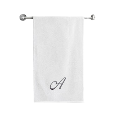 BYFT Iris Embroidered For You Bath Towel 70 x 140 Cm 600 Gsm White 100% Cotton Letter "A" Silver Thread Set of 01
