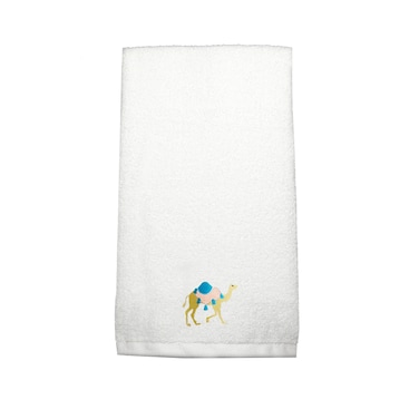 BYFT Iris Embroidered For You Hand Towel 50 x 80 Cm 600 Gsm White 100% Cotton Camel Blue-Gold Thread Set of 01