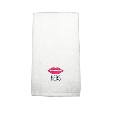 BYFT Iris Embroidered For You Hand Towel 50 x 80 Cm 600 Gsm White 100% Cotton Her Lips Pink Thread Set of 01
