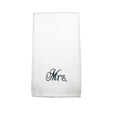BYFT Iris Embroidered For You Hand Towel 50 x 80 Cm 600 Gsm White 100% Cotton Mrs. Black Thread Set of 01