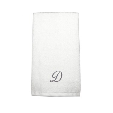 BYFT Iris Embroidered For You Hand Towel 50 x 80 Cm 600 Gsm White 100% Cotton Letter "D" Silver Thread Set of 01