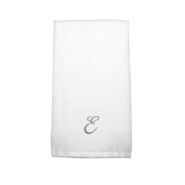 BYFT Iris Embroidered For You Hand Towel 50 x 80 Cm 600 Gsm White 100% Cotton Letter "E" Silver Thread Set of 01