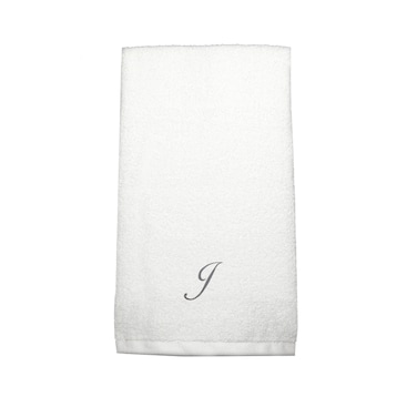 BYFT Iris Embroidered For You Hand Towel 50 x 80 Cm 600 Gsm White 100% Cotton Letter "J" Silver Thread Set of 01