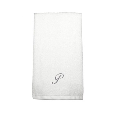 BYFT Iris Embroidered For You Hand Towel 50 x 80 Cm 600 Gsm White 100% Cotton Letter "P" Silver Thread Set of 01