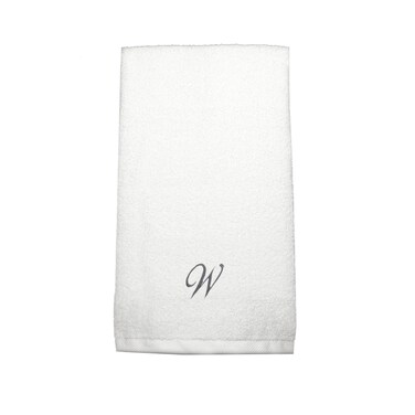 BYFT Iris Embroidered For You Hand Towel 50 x 80 Cm 600 Gsm White 100% Cotton Letter "W" Silver Thread Set of 01