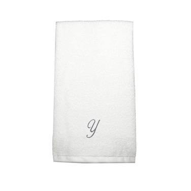 BYFT Iris Embroidered For You Hand Towel 50 x 80 Cm 600 Gsm White 100% Cotton Letter "Y" Silver Thread Set of 01