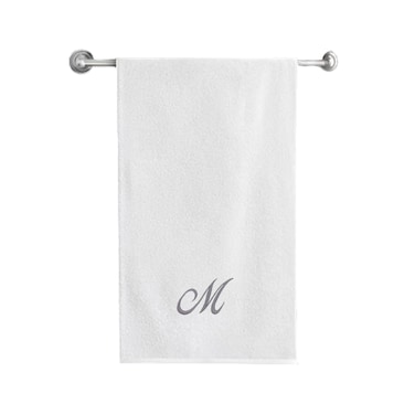 BYFT Iris Embroidered For You Bath Towel 70 x 140 Cm 600 Gsm White 100% Cotton Letter "M" Silver Thread Set of 01