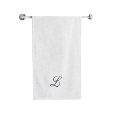 BYFT Iris Embroidered For You Bath Towel 70 x 140 Cm 600 Gsm White 100% Cotton Letter "L" Silver Thread Set of 01