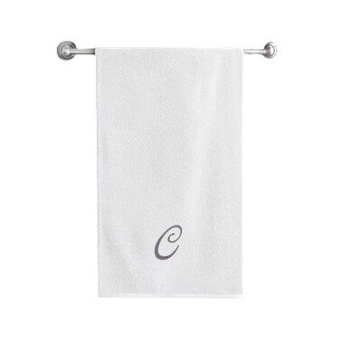 BYFT Iris Embroidered For You Bath Towel 70 x 140 Cm 600 Gsm White 100% Cotton Letter "C" Silver Thread Set of 01