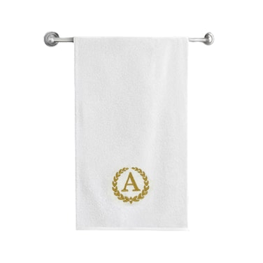 BYFT Iris Embroidered For You Bath Towel 70 x 140 Cm 600 Gsm White 100% Cotton Letter "A" Gold Thread Set of 01