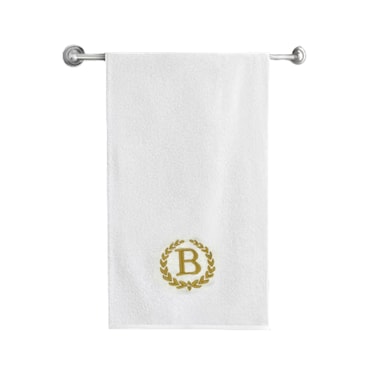 BYFT Iris Embroidered For You Bath Towel 70 x 140 Cm 600 Gsm White 100% Cotton Letter "B" Gold Thread Set of 01