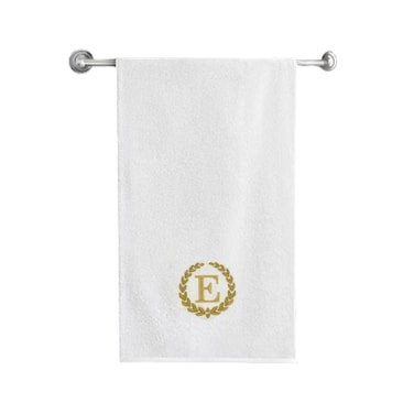 BYFT Iris Embroidered For You Bath Towel 70 x 140 Cm 600 Gsm White 100% Cotton Letter "E" Gold Thread Set of 01