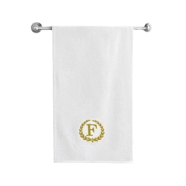 BYFT Iris Embroidered For You Bath Towel 70 x 140 Cm 600 Gsm White 100% Cotton Letter "F" Gold Thread Set of 01