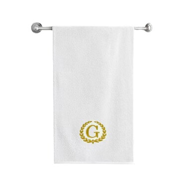 BYFT Iris Embroidered For You Bath Towel 70 x 140 Cm 600 Gsm White 100% Cotton Letter "G" Gold Thread Set of 01