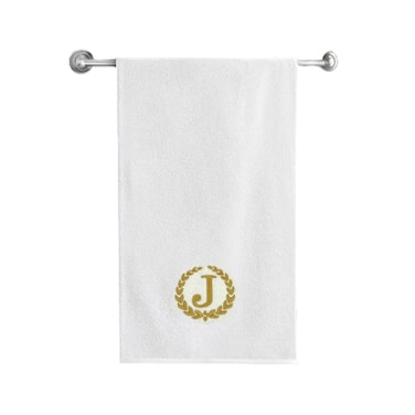 BYFT Iris Embroidered For You Bath Towel 70 x 140 Cm 600 Gsm White 100% Cotton Letter "J" Gold Thread Set of 01