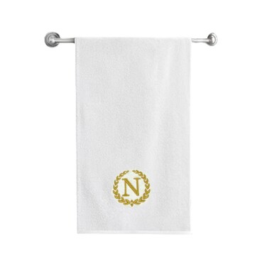 BYFT Iris Embroidered For You Bath Towel 70 x 140 Cm 600 Gsm White 100% Cotton Letter "N" Gold Thread Set of 01