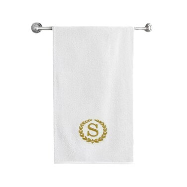 BYFT Iris Embroidered For You Bath Towel 70 x 140 Cm 600 Gsm White 100% Cotton Letter "S" Gold Thread Set of 01