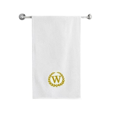 BYFT Iris Embroidered For You Bath Towel 70 x 140 Cm 600 Gsm White 100% Cotton Letter "W" Gold Thread Set of 01