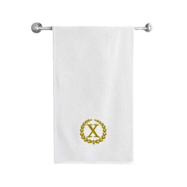 BYFT Iris Embroidered For You Bath Towel 70 x 140 Cm 600 Gsm White 100% Cotton Letter "X" Gold Thread Set of 01
