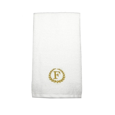 BYFT Iris Embroidered For You Hand Towel 50 x 80 Cm 600 Gsm White 100% Cotton Letter "F" Gold Thread Set of 01