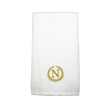 BYFT Iris Embroidered For You Hand Towel 50 x 80 Cm 600 Gsm White 100% Cotton Letter "N" Gold Thread Set of 01