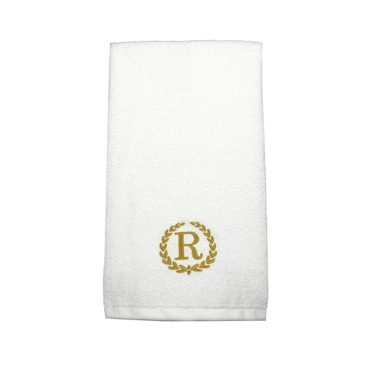 BYFT Iris Embroidered For You Hand Towel 50 x 80 Cm 600 Gsm White 100% Cotton Letter "R" Gold Thread Set of 01