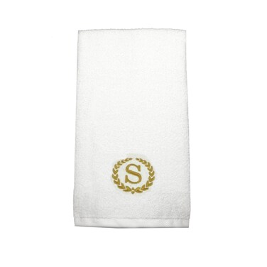 BYFT Iris Embroidered For You Hand Towel 50 x 80 Cm 600 Gsm White 100% Cotton Letter "S" Gold Thread Set of 01