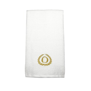 BYFT Iris Embroidered For You Hand Towel 50 x 80 Cm 600 Gsm White 100% Cotton Letter "O" Gold Thread Set of 01