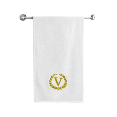 BYFT Iris Embroidered For You Bath Towel 70 x 140 Cm 600 Gsm White 100% Cotton Letter "V" Gold Thread Set of 01