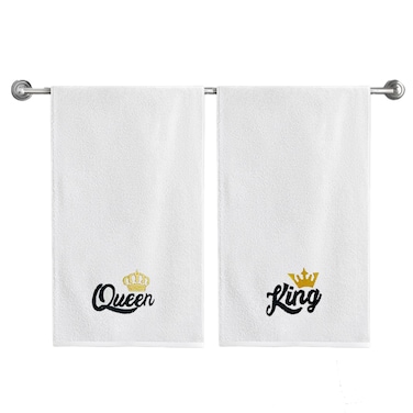 BYFT Iris Embroidered For You Bath Towel 70 x 140 Cm 600 Gsm White 100% Cotton Queen &amp; King Black Thread Set of 02
