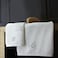 BYFT Iris Embroidered For You Hand Towel 50 x 80 Cm Bath Towel 70 x 140 Cm 600 Gsm White 100% Cotton Letter "O" Silver Thread Set of 02