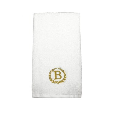 BYFT Iris Embroidered For You Hand Towel 50 x 80 Cm 600 Gsm White 100% Cotton Letter "B" Gold Thread Set of 01